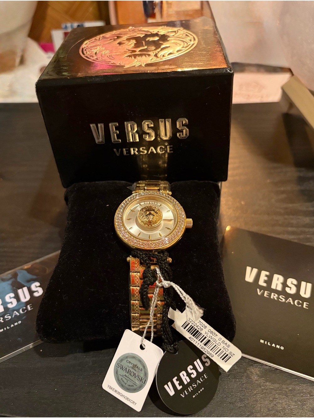 Versus Versace Gold with Sworkosky Crystal Medusa Dial Women's Bracelet Watch
